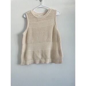 Universal Thread Sweater Vest Women XL Cream Open Knit Academia Coastal Beachy